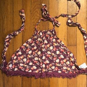 Maroon Flower Crop Top with Fringe Bottom